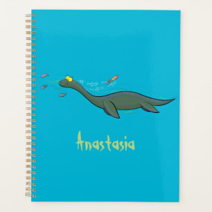 Cute, happy sea monster plesiosaur cartoon planner