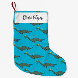 Cute, happy sea monster plesiosaur cartoon small christmas stocking