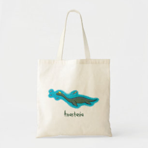 Cute, happy sea monster plesiosaur cartoon tote bag