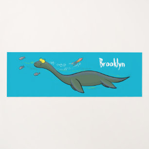 Cute, happy sea monster plesiosaur cartoon yoga mat