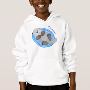Cute happy sea otter blue cartoon illustration