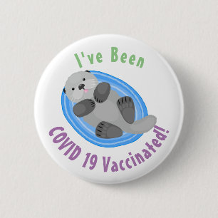 Cute happy sea otter blue cartoon illustration 6 cm round badge