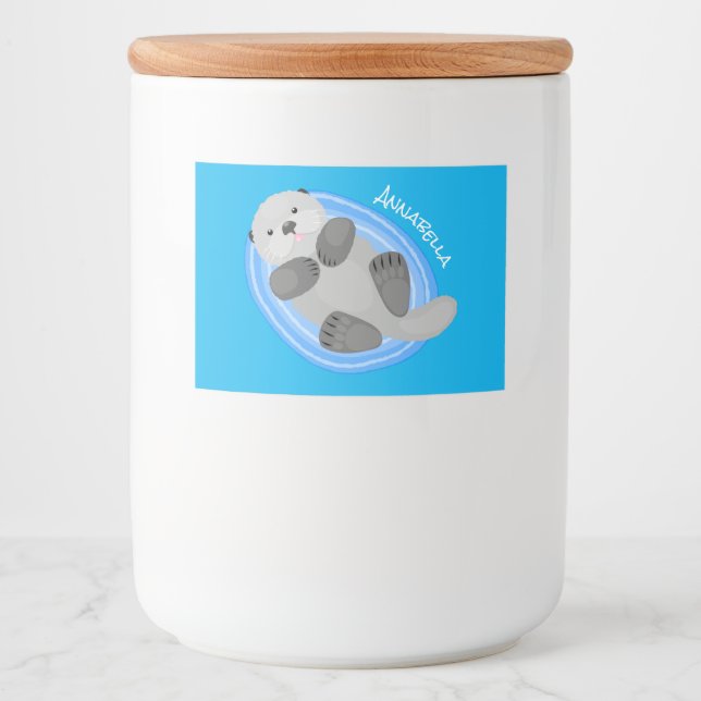 Cute happy sea otter blue cartoon illustration food label (Front)