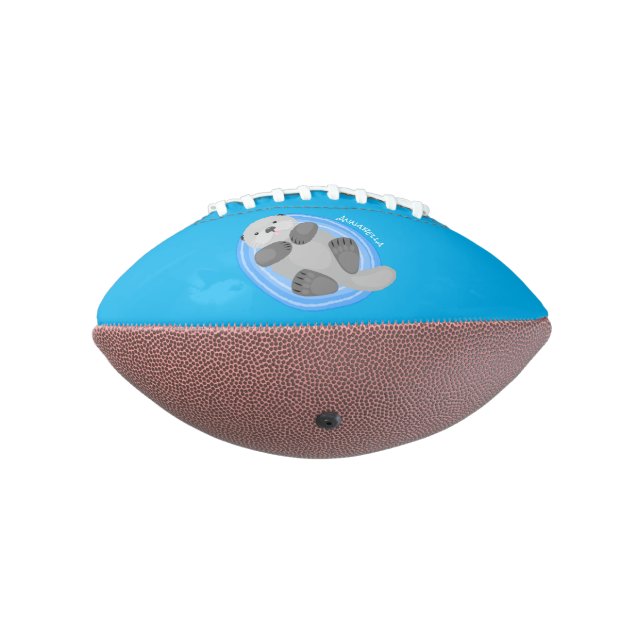 Cute happy sea otter blue cartoon illustration football (Rotated 270)