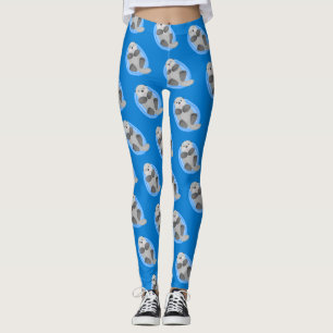 Cute happy sea otter blue cartoon illustration leggings