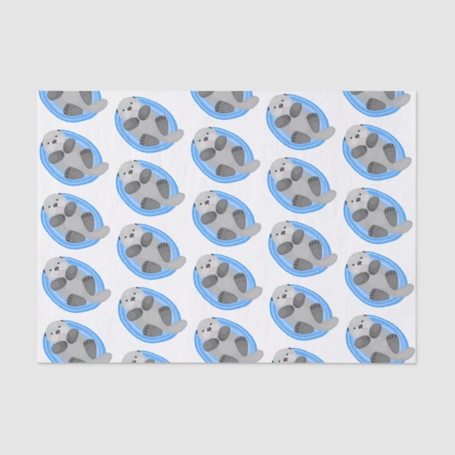 Cute happy sea otter blue cartoon illustration tissue paper (Front)