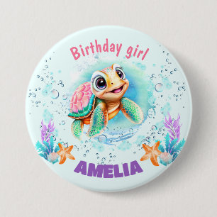 Cute Happy Sea Turtle Colorful 1st Birthday 7.5 Cm Round Badge