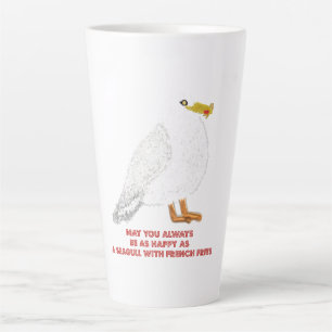 Cute happy seagull with French fries Latte Mug