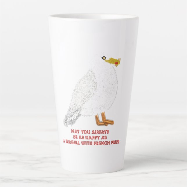Cute happy seagull with French fries Latte Mug (Front)