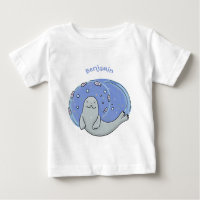 Cute happy seal and fish blue cartoon illustration