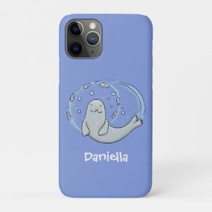 Cute happy seal and fish blue cartoon illustration Case-Mate iPhone case