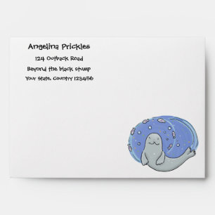 Cute happy seal and fish blue cartoon illustration envelope