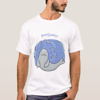 Cute happy seal and fish blue cartoon illustration
