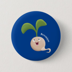 Cute happy seed sprout cartoon illustration 6 cm round badge