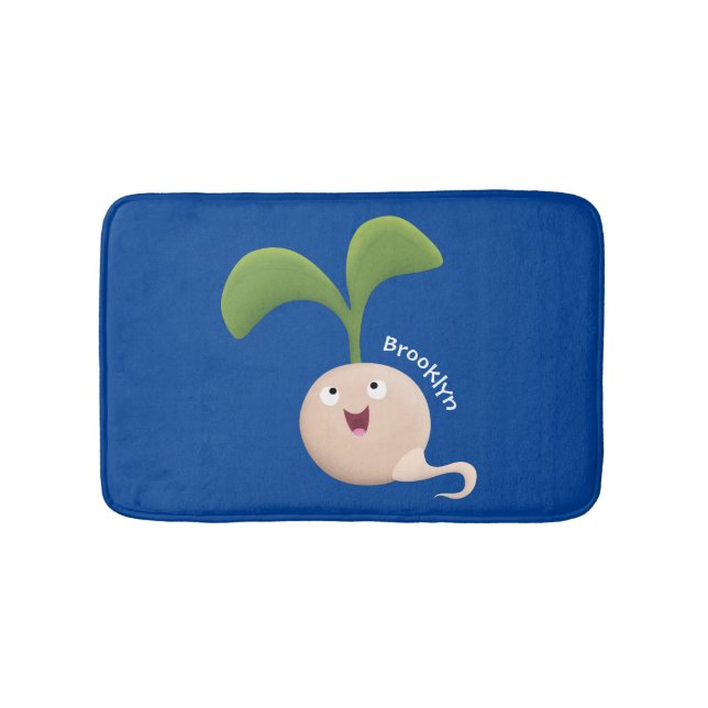Cute happy seed sprout cartoon illustration bath mat (Front)