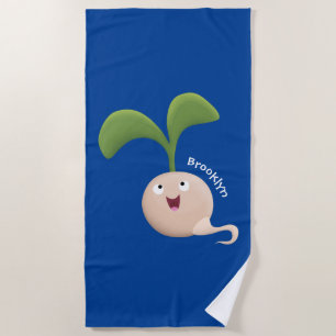Cute happy seed sprout cartoon illustration beach towel