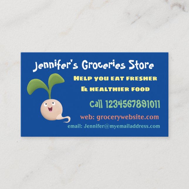 Cute happy seed sprout cartoon illustration business card (Front)