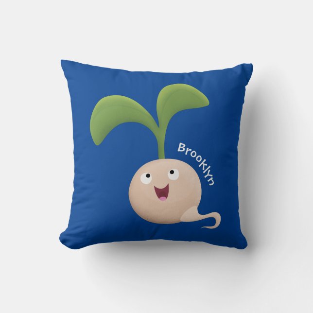 Cute happy seed sprout cartoon illustration cushion (Front)