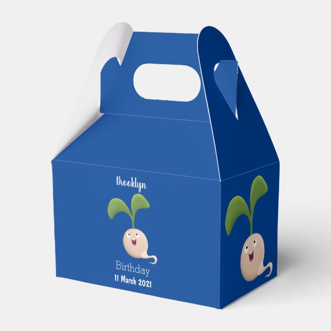 Cute happy seed sprout cartoon illustration favour box (Front Side)
