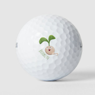 Cute happy seed sprout cartoon illustration golf balls