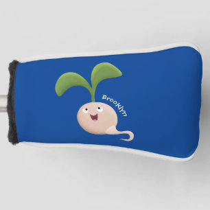 Cute happy seed sprout cartoon illustration golf head cover