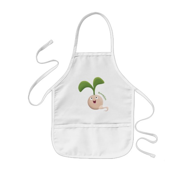 Cute happy seed sprout cartoon illustration kids apron (Front)