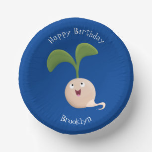 Cute happy seed sprout cartoon illustration paper plate