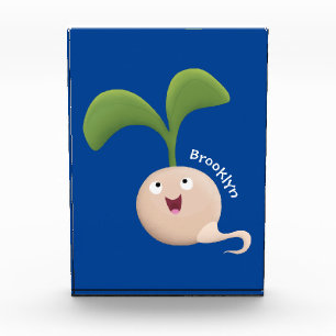 Cute happy seed sprout cartoon illustration photo block