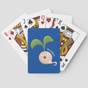 Cute happy seed sprout cartoon illustration playing cards