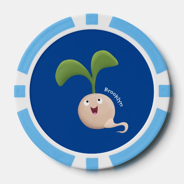 Cute happy seed sprout cartoon illustration poker chips (Front)