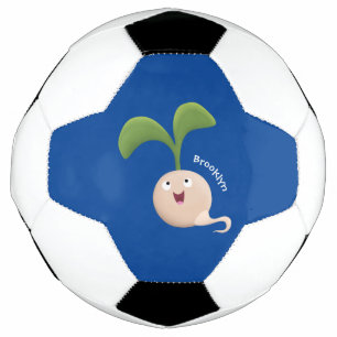 Cute happy seed sprout cartoon illustration soccer ball