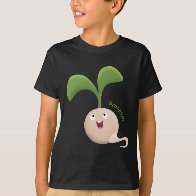 Cute happy seed sprout cartoon illustration T-Shirt (Front)