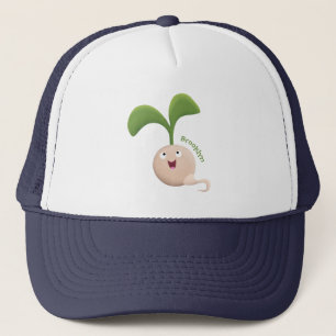 Cute happy seed sprout cartoon illustration trucker hat
