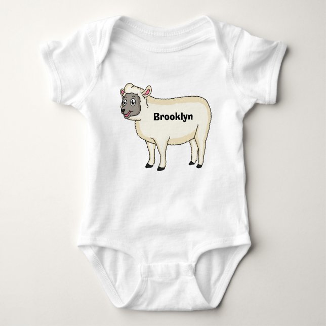 Cute happy sheep cartoon illustration baby bodysuit (Front)
