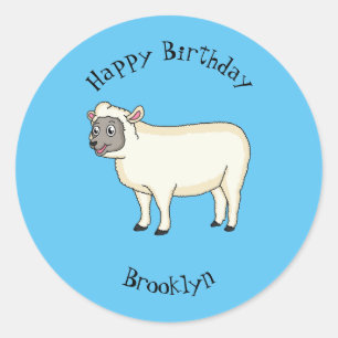 Cute happy sheep cartoon illustration classic round sticker