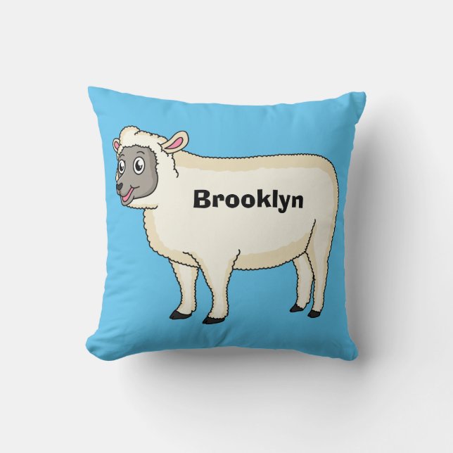 Cute happy sheep cartoon illustration  cushion (Front)