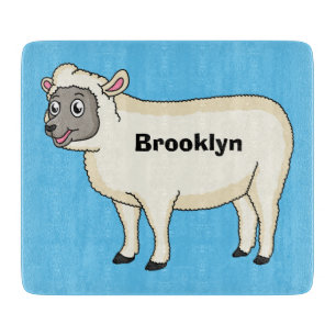 Cute happy sheep cartoon illustration cutting board