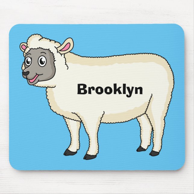 Cute happy sheep cartoon illustration mouse pad (Front)