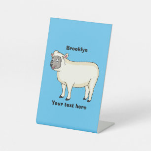 Cute happy sheep cartoon illustration  pedestal sign