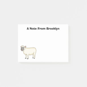 Cute happy sheep cartoon illustration post-it notes