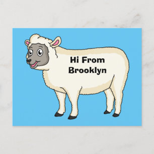Cute happy sheep cartoon illustration postcard