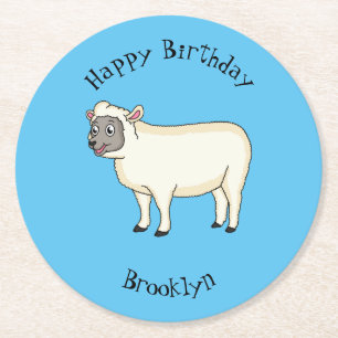 Cute happy sheep cartoon illustration round paper coaster