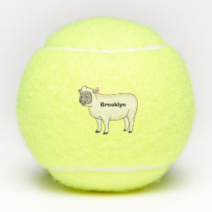 Cute happy sheep cartoon illustration tennis balls
