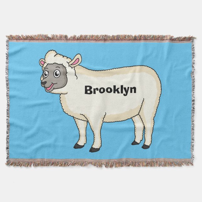 Cute happy sheep cartoon illustration  throw blanket (Front)