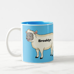Cute happy sheep cartoon illustration Two-Tone coffee mug