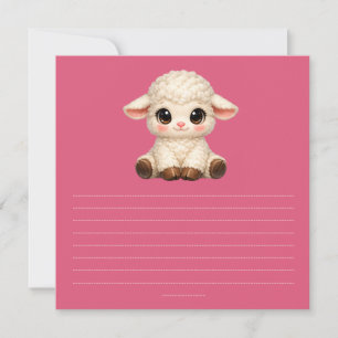 Cute Happy Sheep with Big Eyes Kawaii Farm Animal Invitation