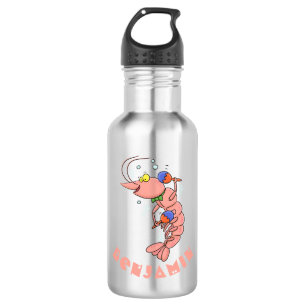 Cute happy shrimp, prawn cartoon 532 ml water bottle