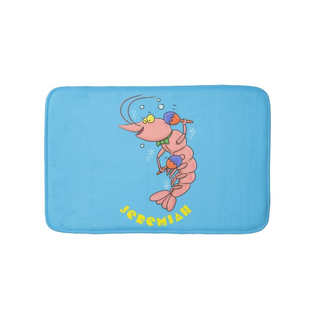 Cute happy shrimp, prawn cartoon bath mat (Front)