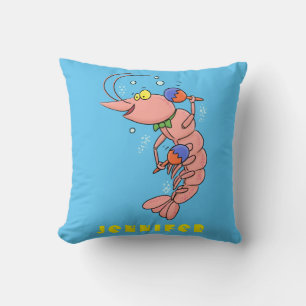 Cute happy shrimp, prawn cartoon cushion