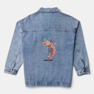 Cute happy shrimp, prawn cartoon denim jacket